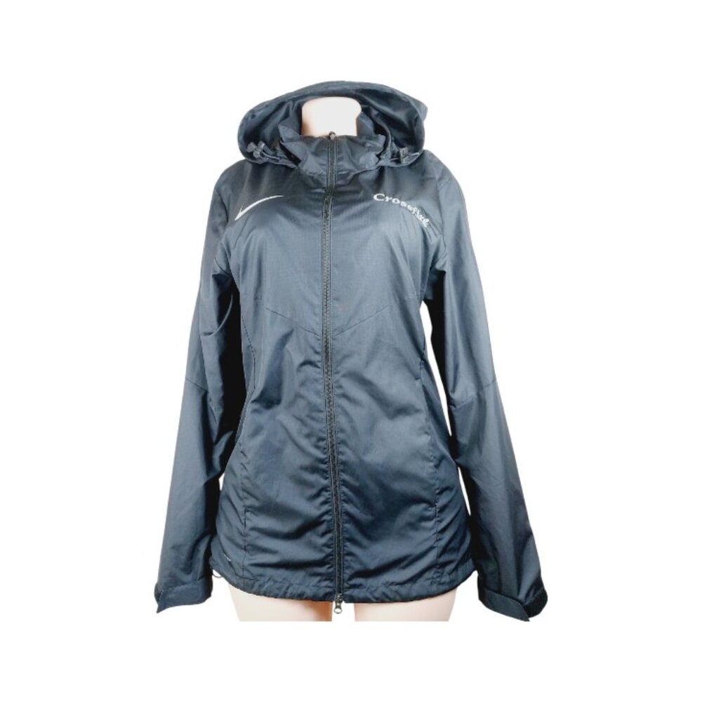 Nike Women's Black Shield Hooded Outdoor Trail Long Windbreaker Jacket Size M - Picture 1 of 14